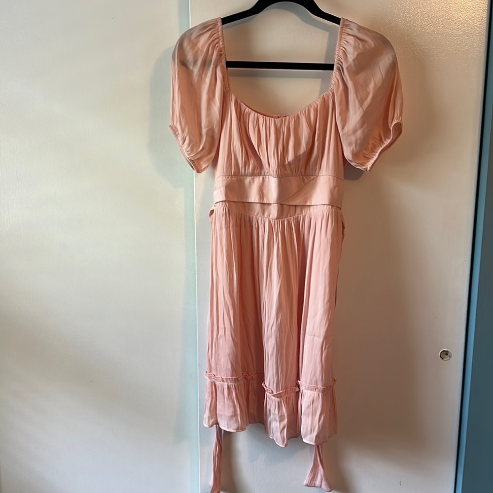 Altar'd State Blush Pink Puff-Sleeve Midi Dress